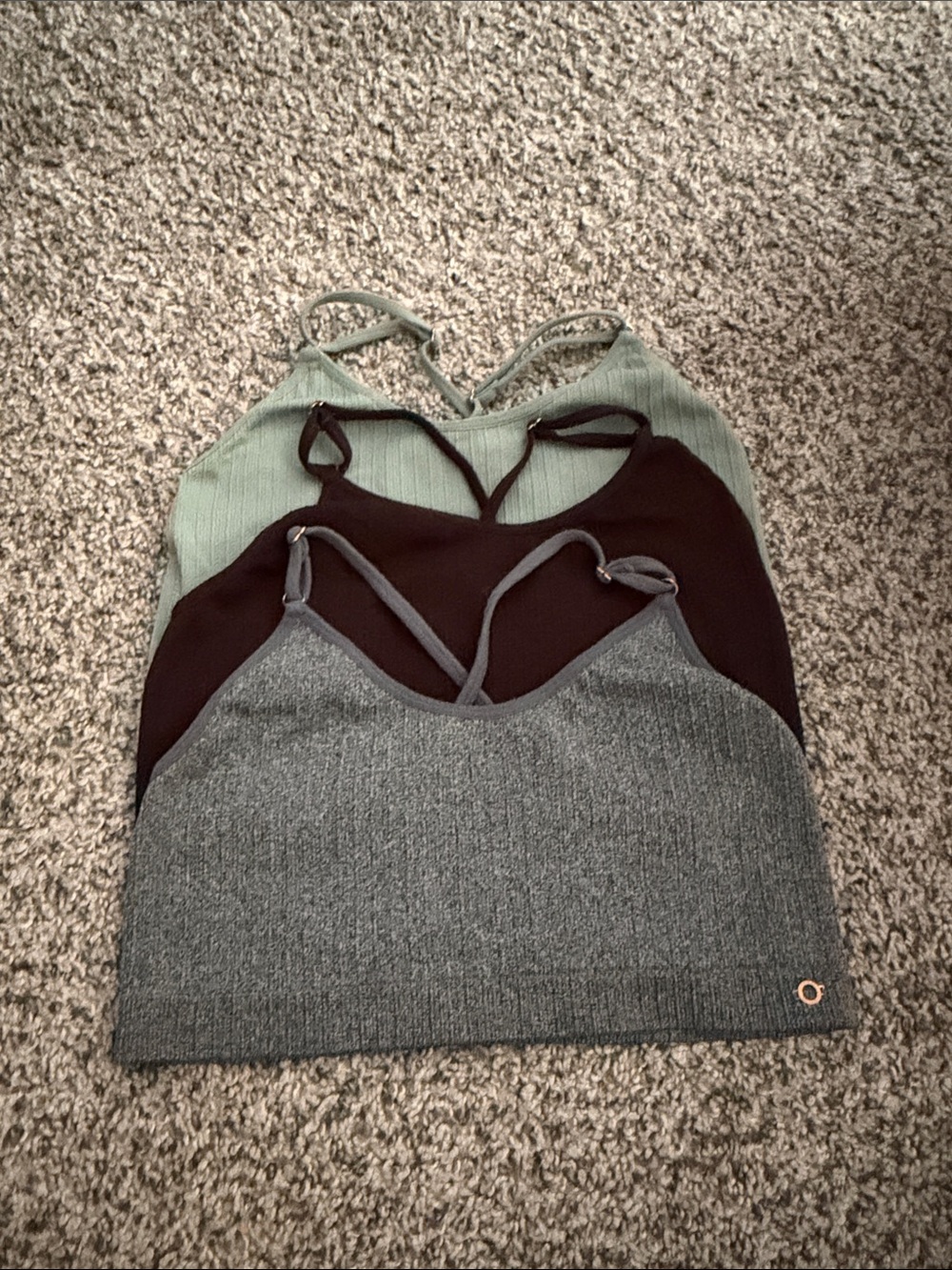 Danskin Ribbed Seamless Bandeau Set in Sage, Black & Gray